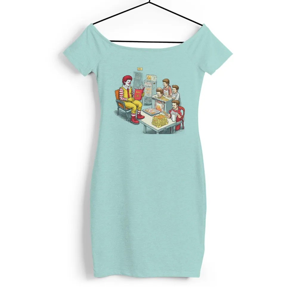 T-Shirts Design: Nostalgic Fast Food Diner with Clown Reading|beloved clown character