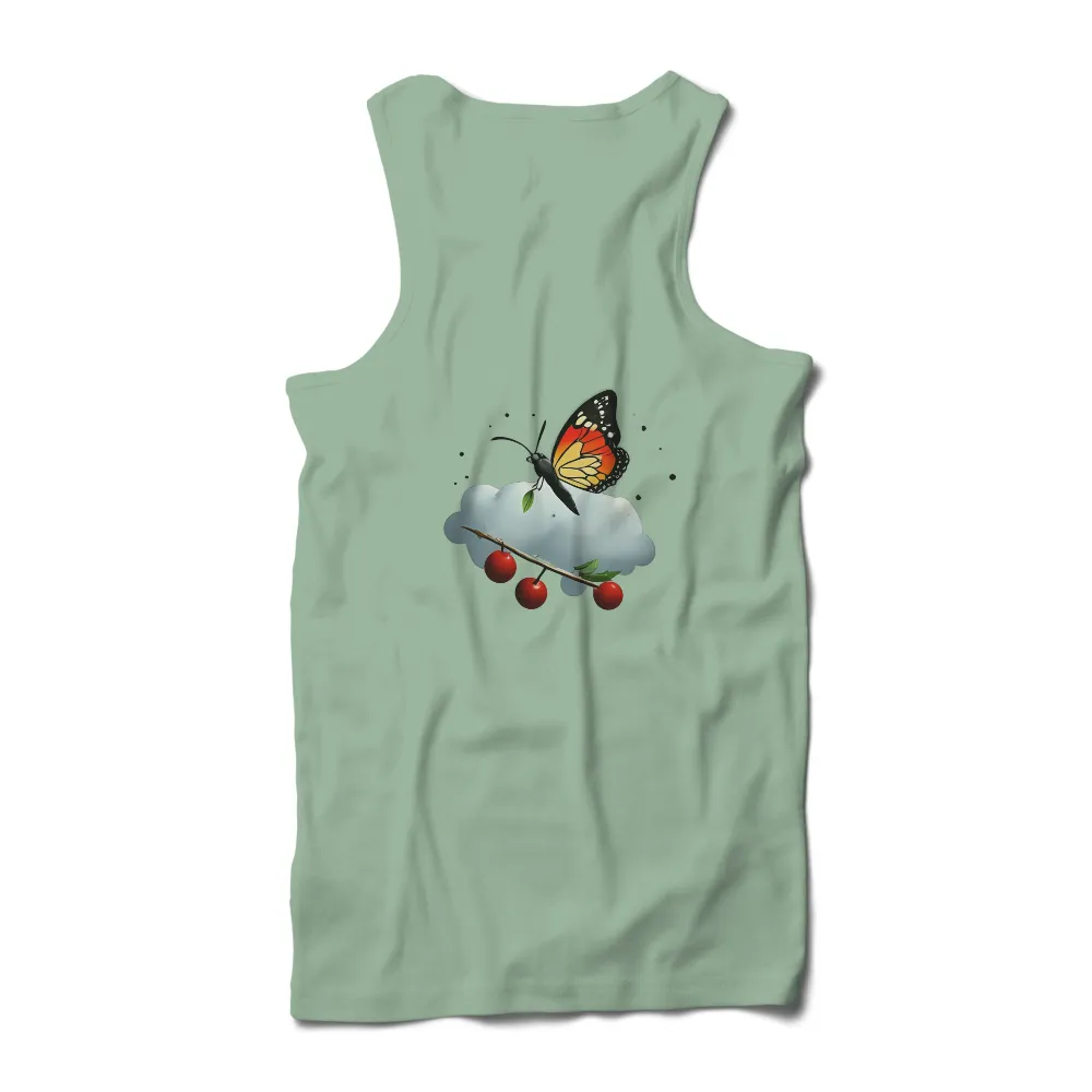 Graphic Tees: Aurora's Journey - Butterfly on Cloud with Cherries|short sleeve butterfly style t shirt