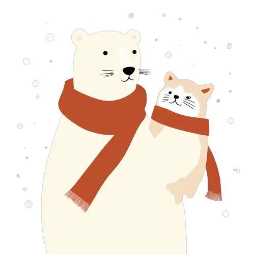 T-Shirts Custom: Polar Bear and Cat Friends in Winter Scarves