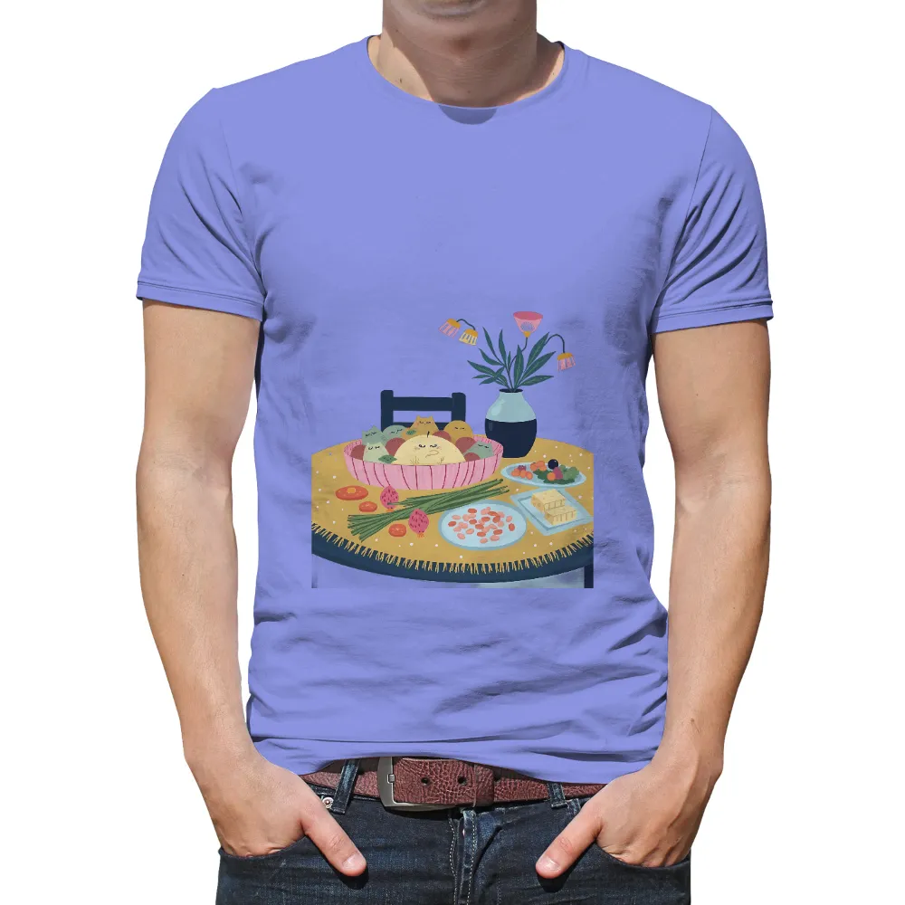 Customized Tee Shirts: Whimsical Gathering of Food Friends|women's junk food nfl tees