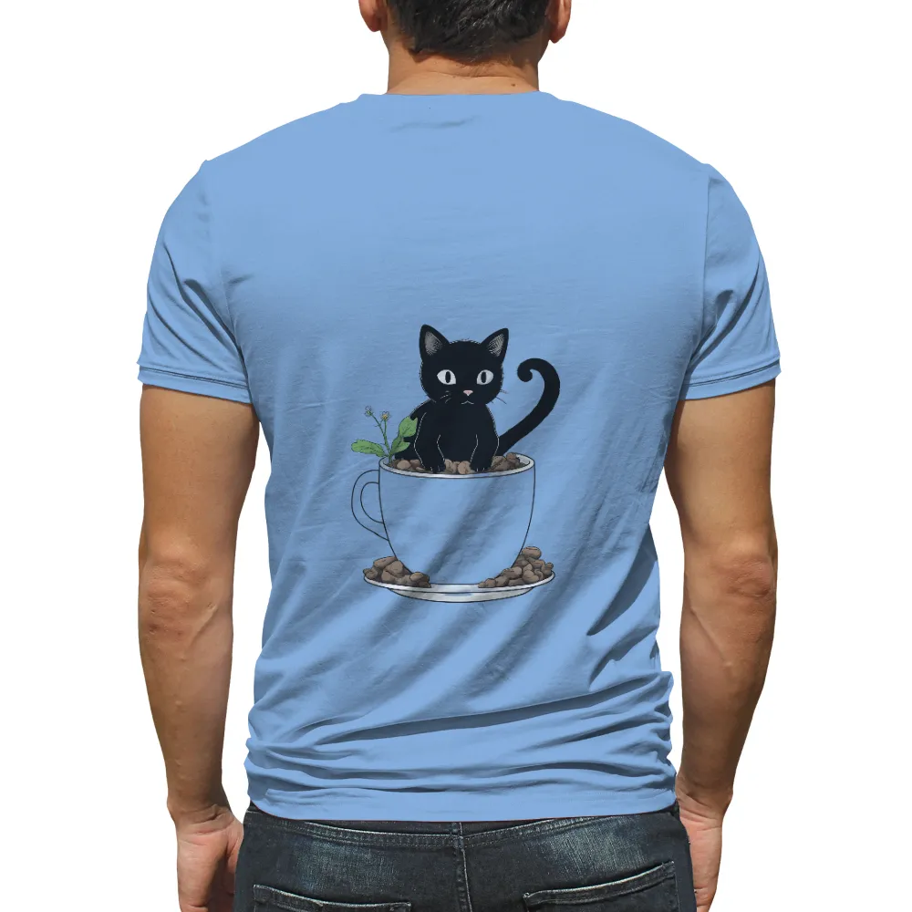 TShirt Printing: Whimsical Black Cat in a Coffee Cup - Artistic Designs|saturday morning pancakes shirts