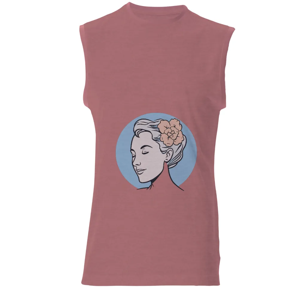 T-Shirt Printing: Serene Woman with Flower - Vintage & Retro Design|sun protective shirts for the beach