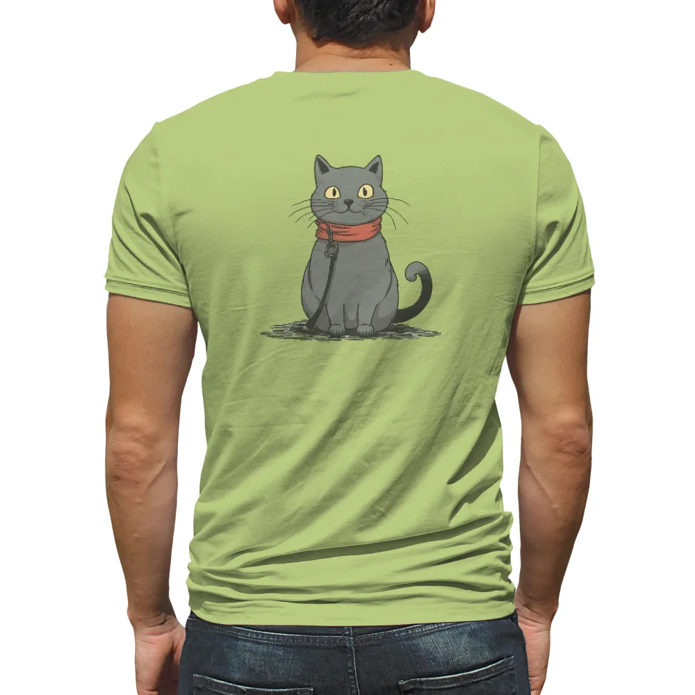 Charming Gray Cat with Yellow Eyes and Red Scarf Design|cartoon cat t shirt roblox