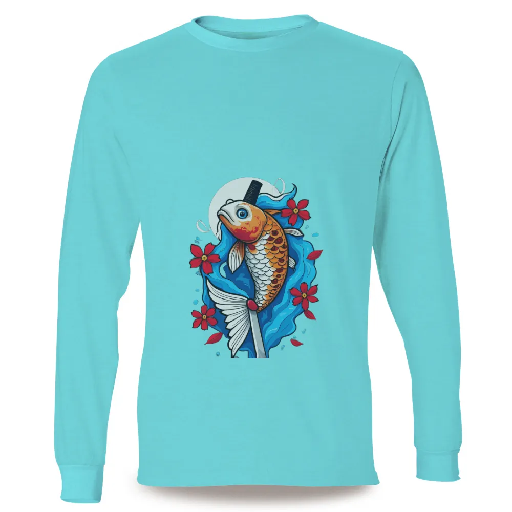 Custom Tee Shirts: Koi Fish & Katana Art | Japanese Culture Inspired Design|Koi fish with katana sword