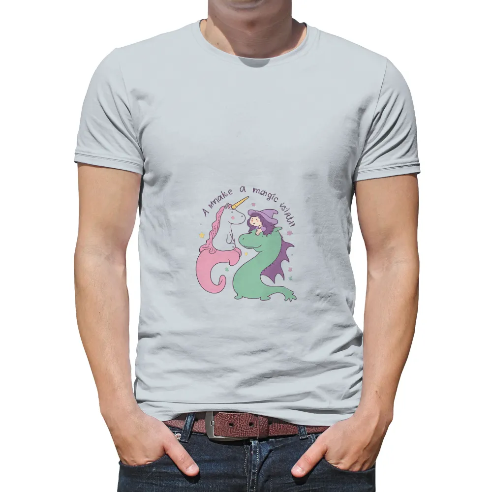 T-Shirt Printing: Enchanting Unicorn and Dragon Adventure with a Young Witch|adventure time star wars shirt