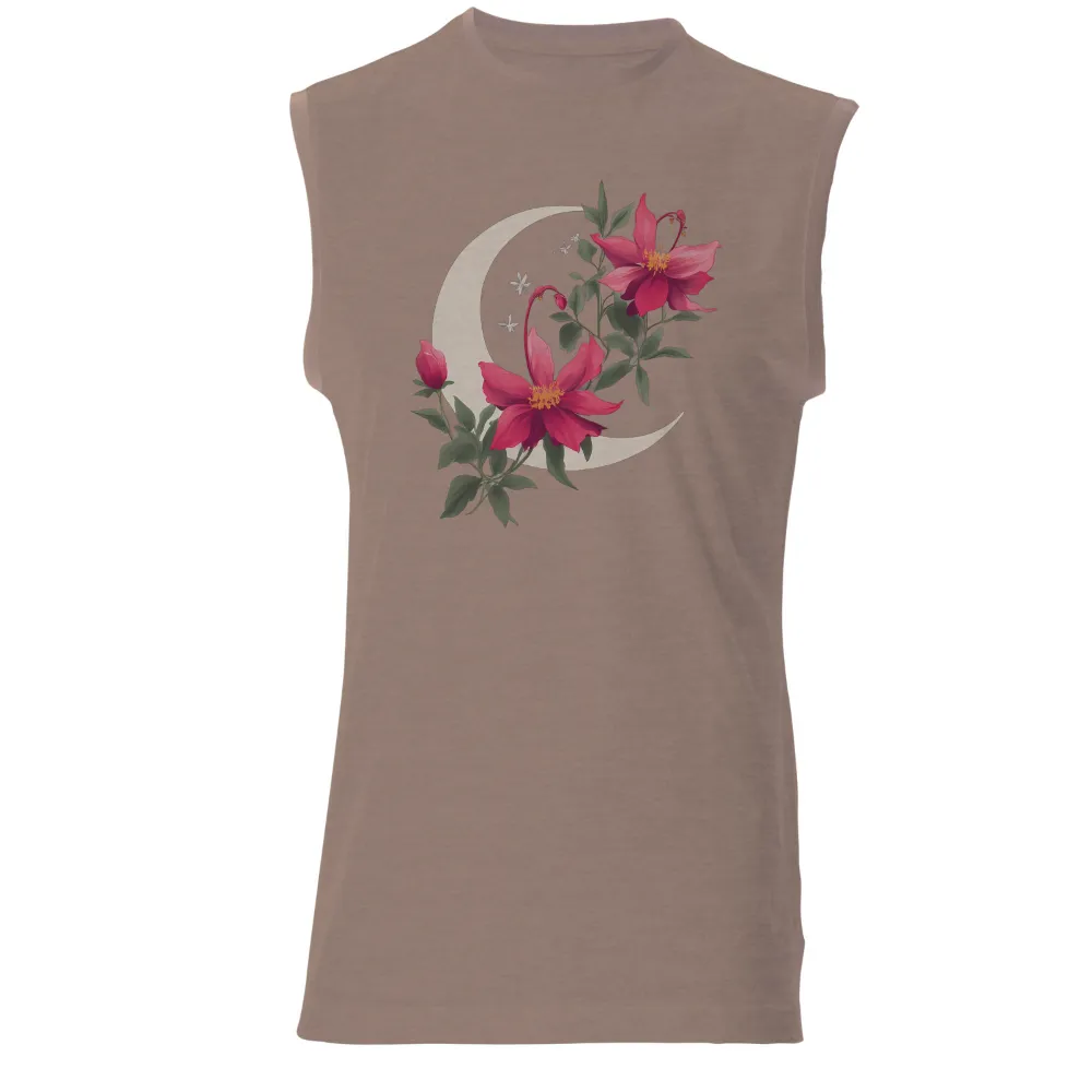 Shirts Graphic Tees: Crescent Moon and Pink Flowers - A Dreamy Harmony|harmony day t shirts best and less