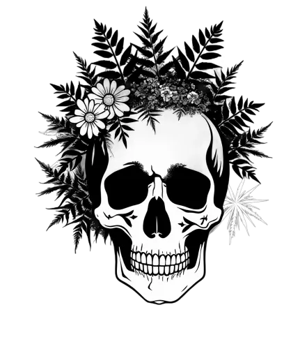 Customized Tee Shirts: Skull with Daisies and Ferns - Artistic Designs