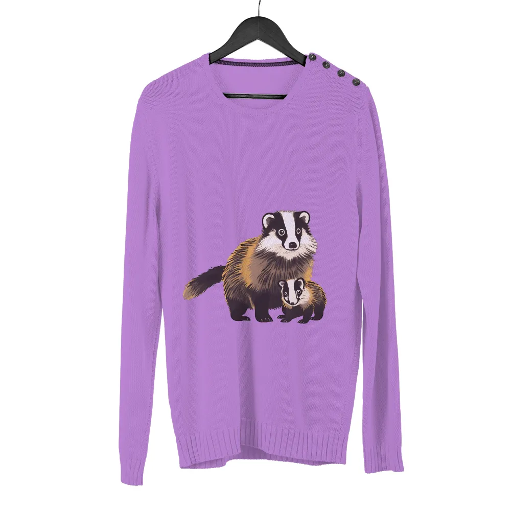 Custom Tee Shirts: Badger Family Love - Wildlife Illustration|magenta family shirt