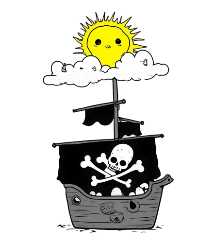 Custom Tee Shirts: Pirate Ship Sinking with Bright Sun