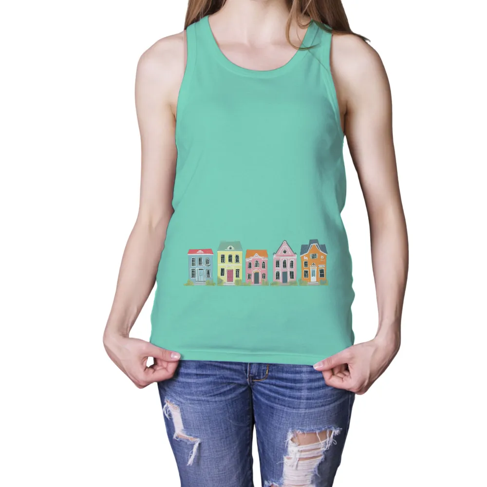 Customized Tee Shirts: Charming Houses of Quirky Town|town shirt sun shirt