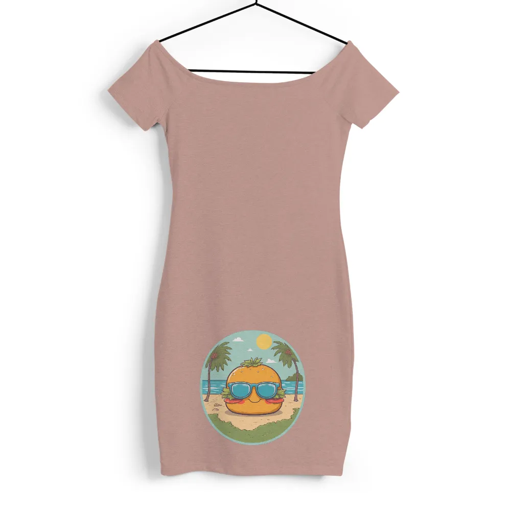 TShirt Design: Sunny Burger with Sunglasses on the Beach|rayon tropical shirts