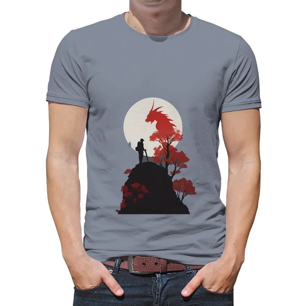 Shirts Graphic Tees: Dragon and Warrior Under the Moon| Full moon