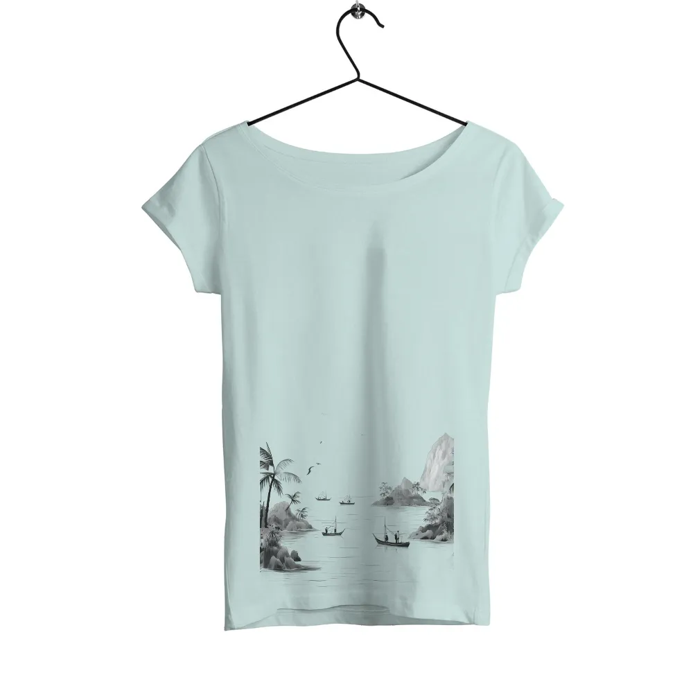 T-Shirts Custom: Serene Night Sailor - Monochrome Ocean Adventure|men's night out camp shirt playboy