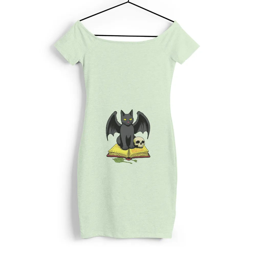 Gothic Art: Black Cat, Bat Wings, Open Book, and Skull Design|animal crossing skull shirt