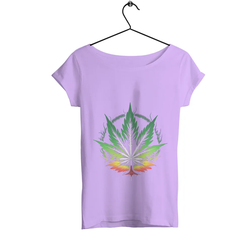 Custom T-Shirt Printing: Vibrant Cannabis Leaf Design|gradient linen shirt