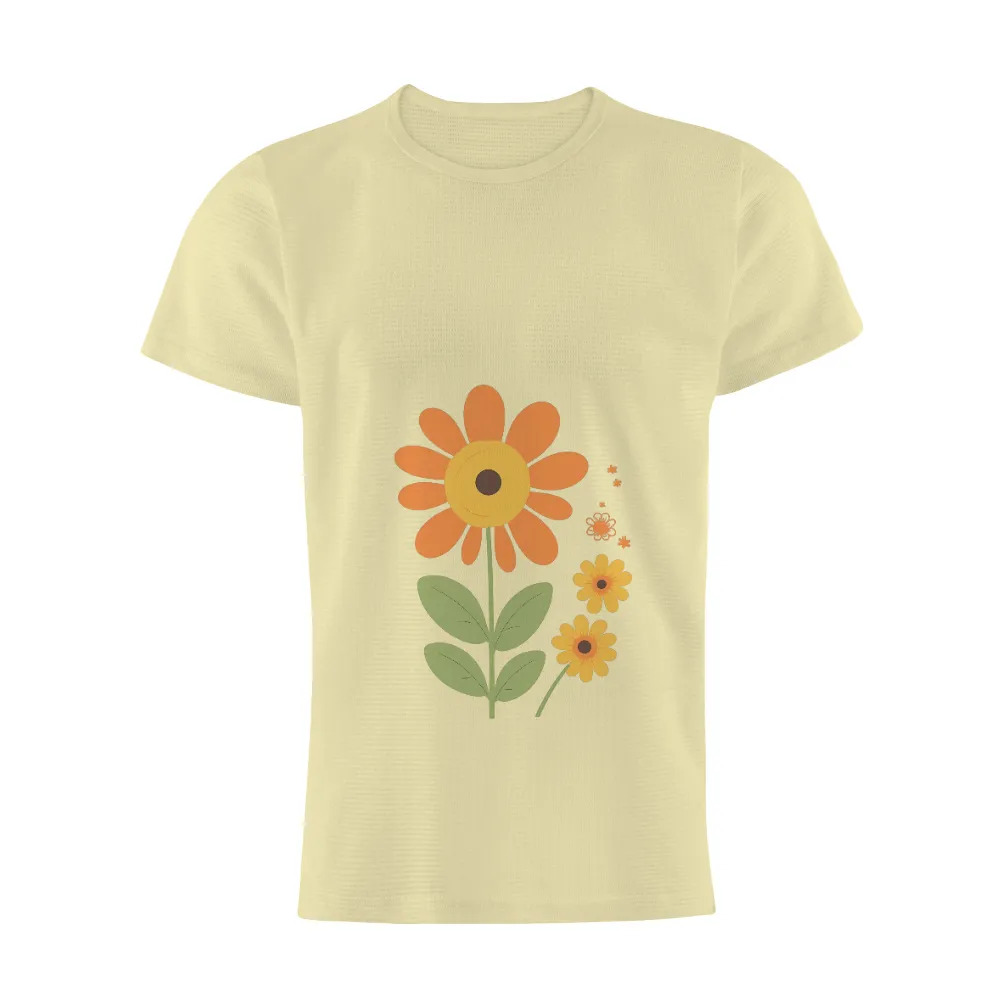 Customized Tee Shirts: Vibrant Floral Patterns for a Brighter Tomorrow| Green leaves at the base