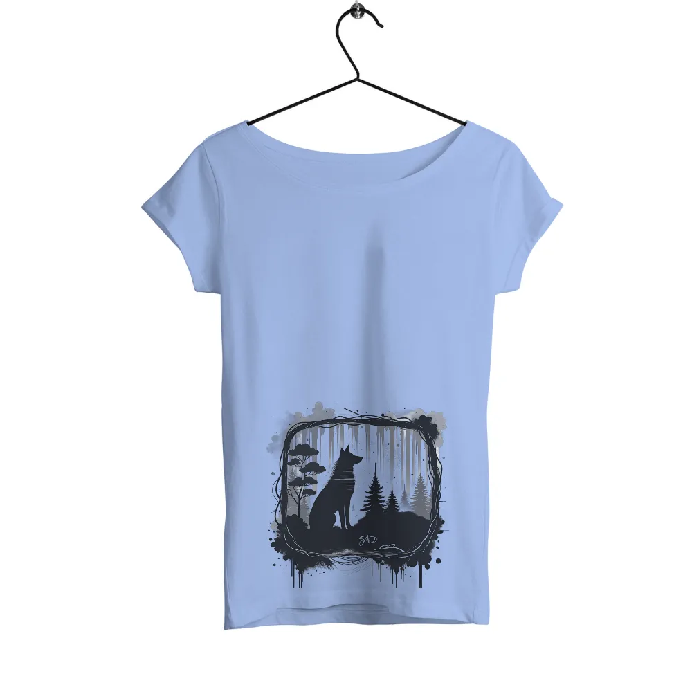 Tee Shirt Printing: Monochrome Wolf in the Forest - Solitude and Strength|endor forest summer camp shirt