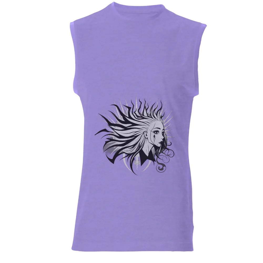 Custom T-Shirt Printing: Warrior Spirit with Star Tattoo and Flowing Hair|final fantasy 35th anniversary t shirt