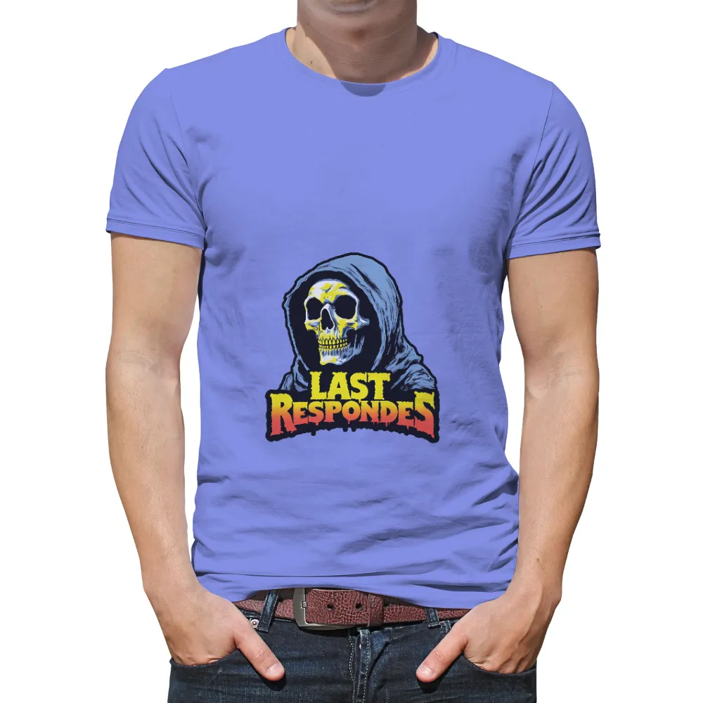 T-Shirts Design: The Last Responder - Bold Tribute to Justice|Blue hooded cloak