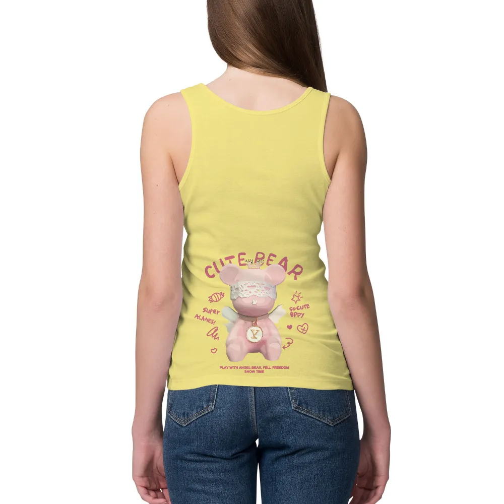 Tee Shirt Printing: Super Cute Pink Teddy Bear with Lace Collar and Golden Pendant|no music on a dead planet joy division