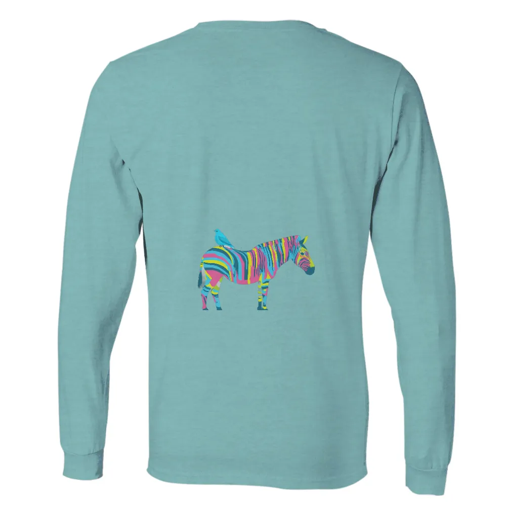 Vibrant Zebra with Playful Bird: Unique Pop Culture Art|unique fathers day shirts