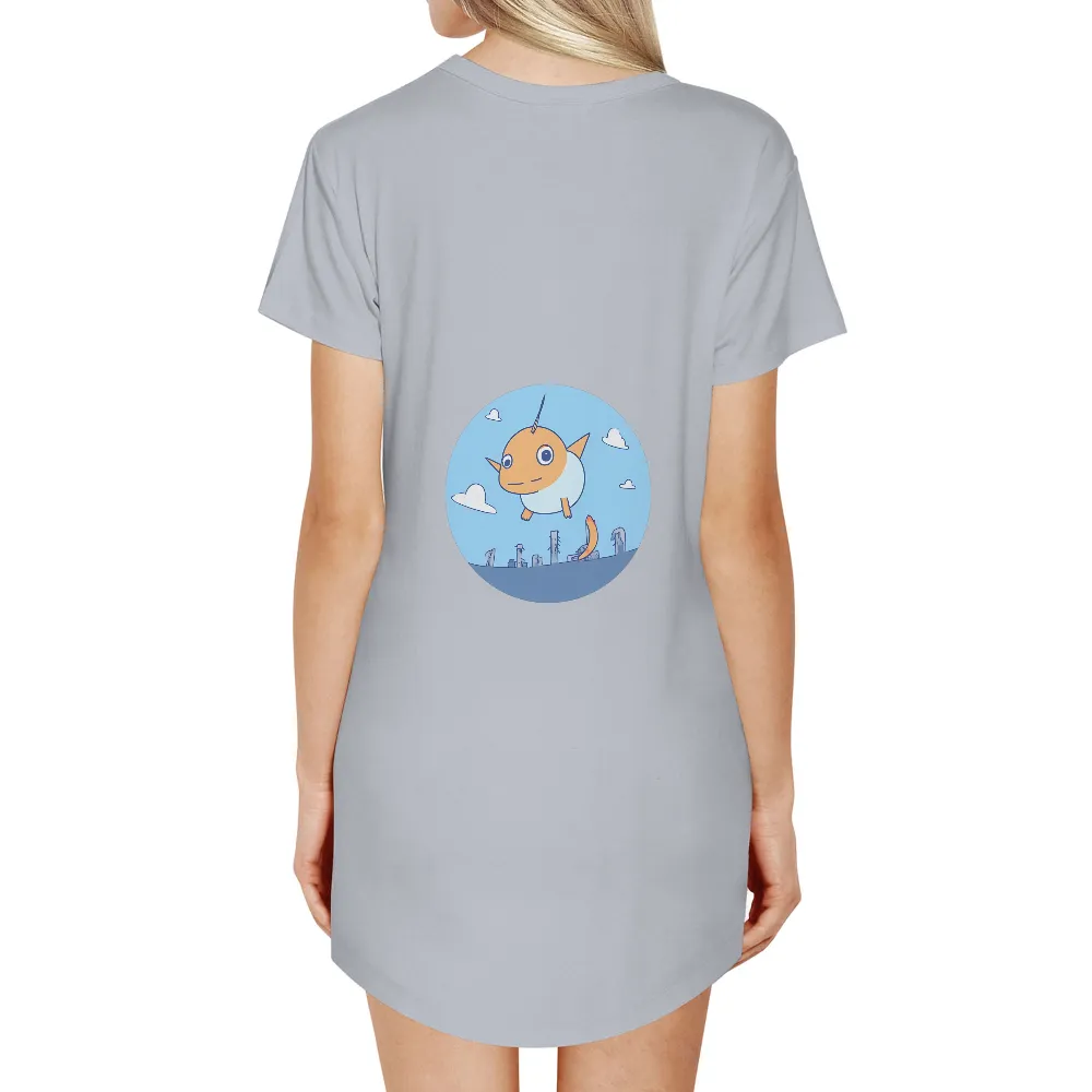 Tee Shirt Printing: Whimsical Zephyr Floating Over the City|city chic oversize knit tee