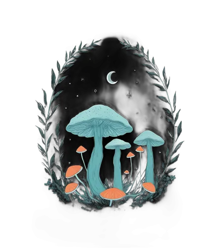 T-Shirts Pattern: Enchanted Mushrooms Under the Crescent Moon