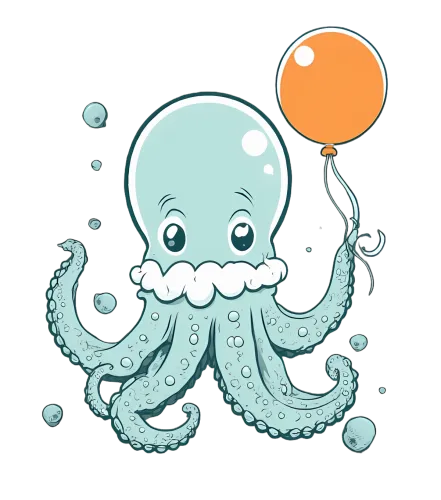 Tee Shirts Printed: Ollie the Octopus with Balloon - Funny & Quotes