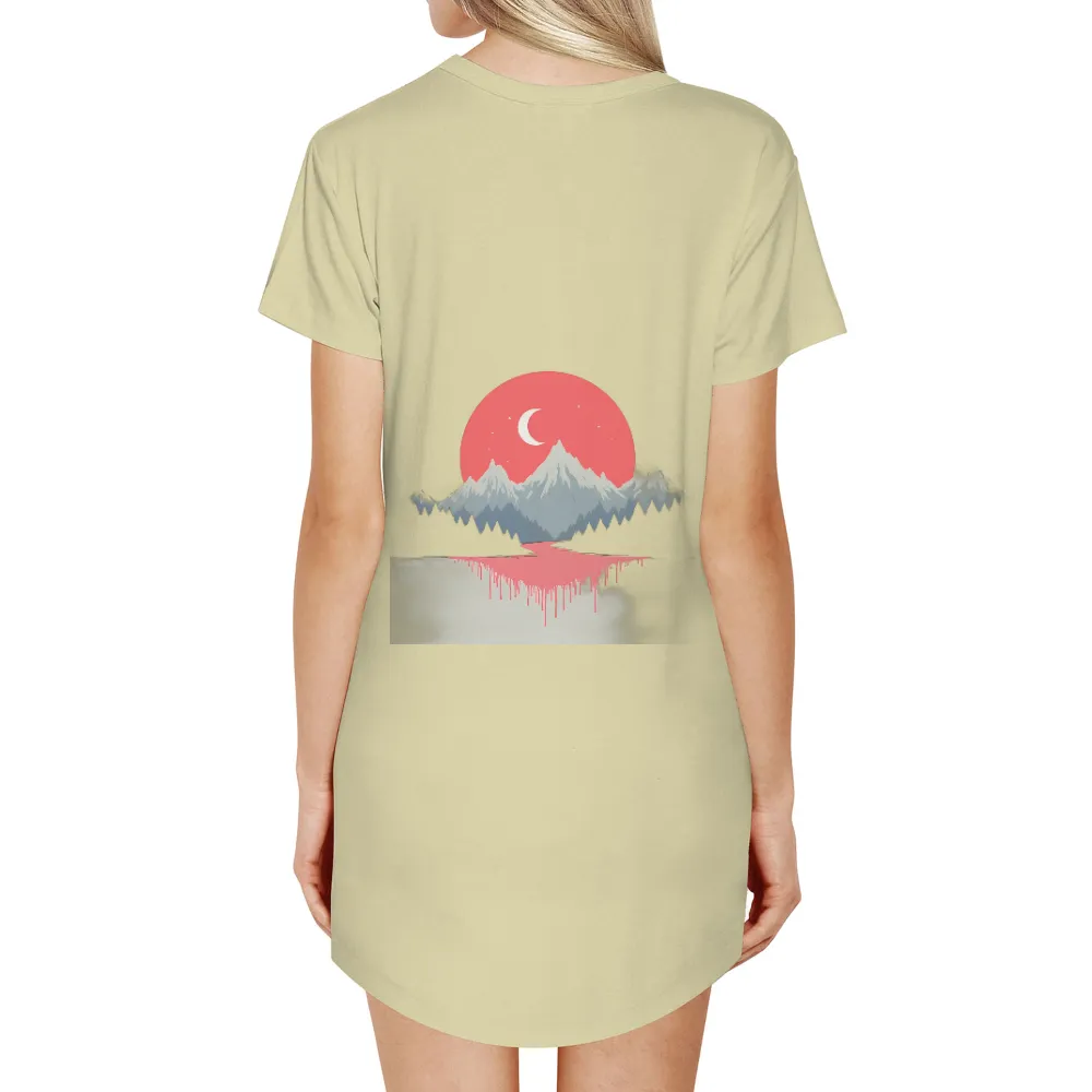 Mystical Night Landscape with Glowing Red Moon: A Serene Artistic Design|endor forest summer camp shirt