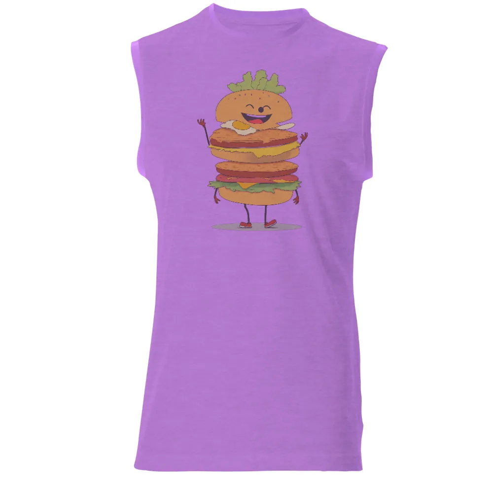 Graphic Tees: Benny the Burger - Whimsical Happiness|blue shirt cartoon character