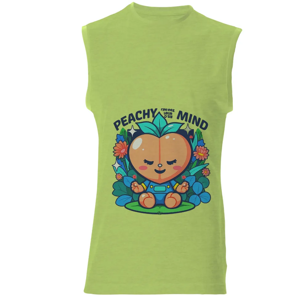 T-Shirts Custom: Embrace Inner Peace with Peachy Mind Design| lush greenery background