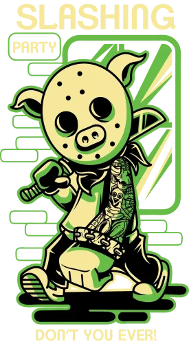 T-Shirts Design: Cute Horror Pig with Hockey Mask and Microphone