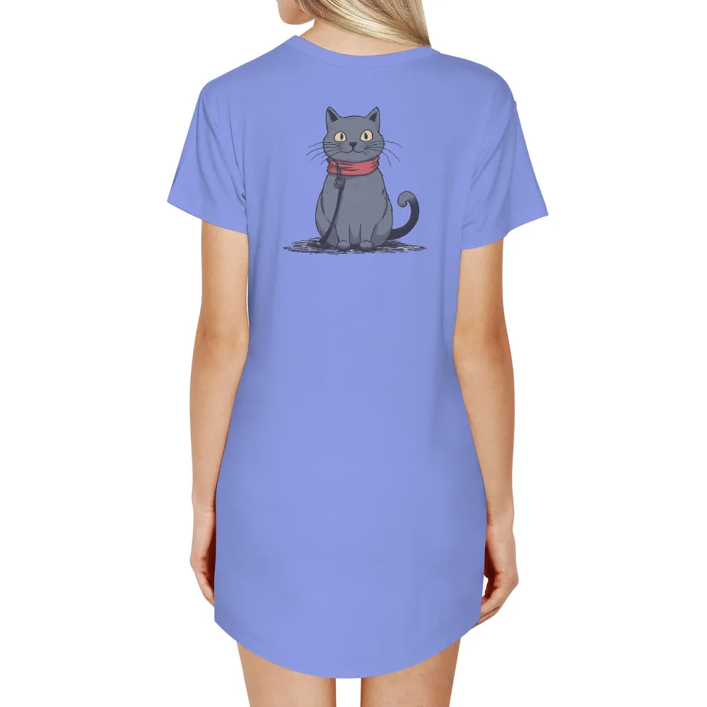 Charming Gray Cat with Yellow Eyes and Red Scarf Design|r&b vintage t shirt