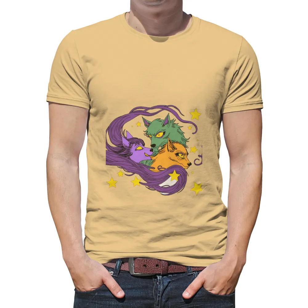 Shirts Graphic Tees | Mystical Creatures: Guardians of the Night|Green wolf with yellow eyes