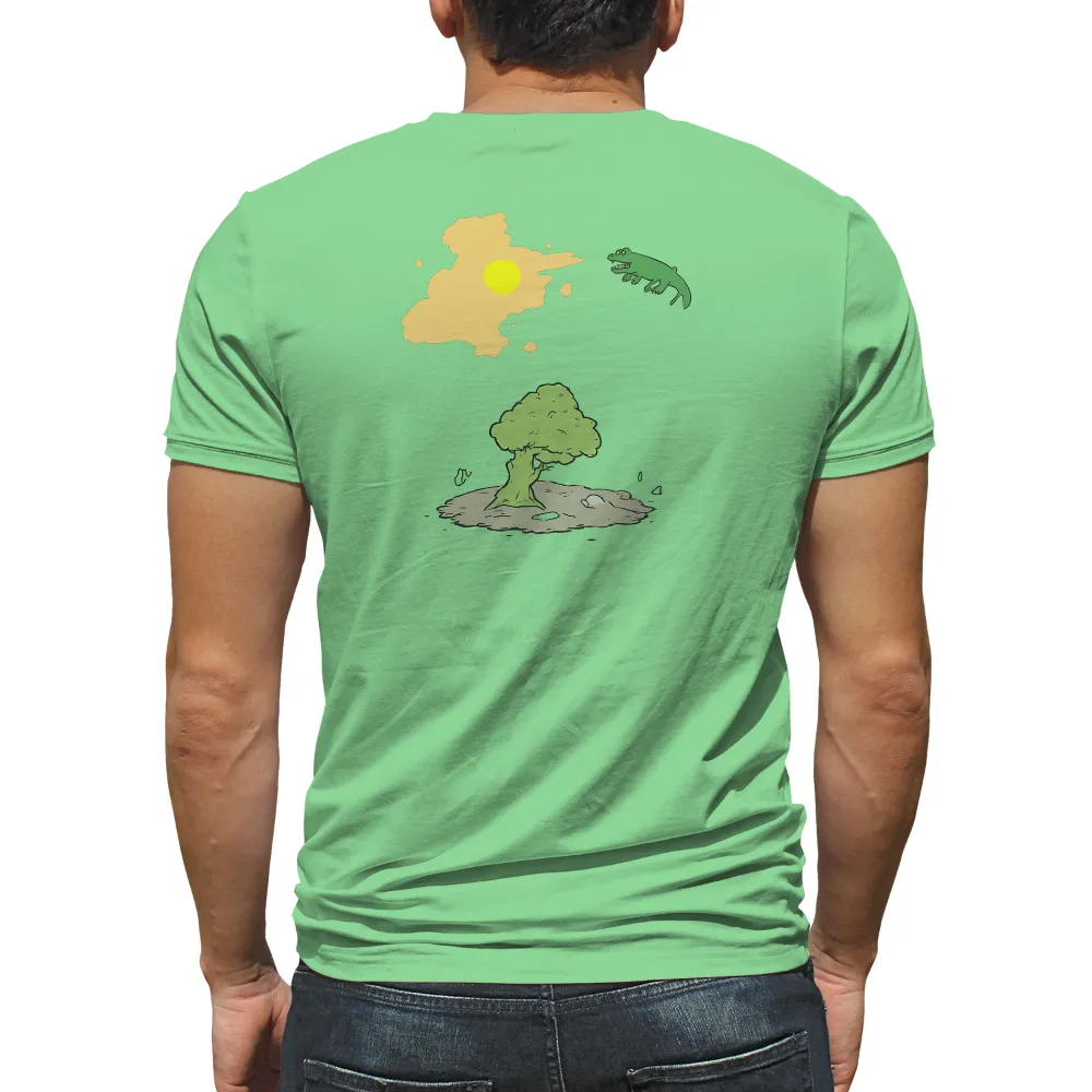 Custom Tee Shirts: Zippy's Playful Surprise - Dinosaur, Tree, Sun|yeti duck camo sun shirt