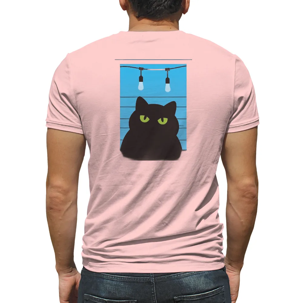 Customized Tee Shirts: Black Cat with Glowing Eyes in the Night| solitary cat