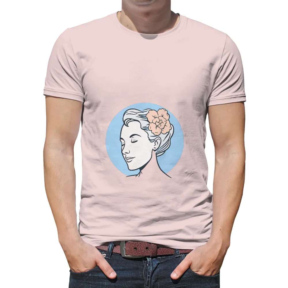 T-Shirt Printing: Serene Woman with Flower - Vintage & Retro Design|sun of a beach t shirt price