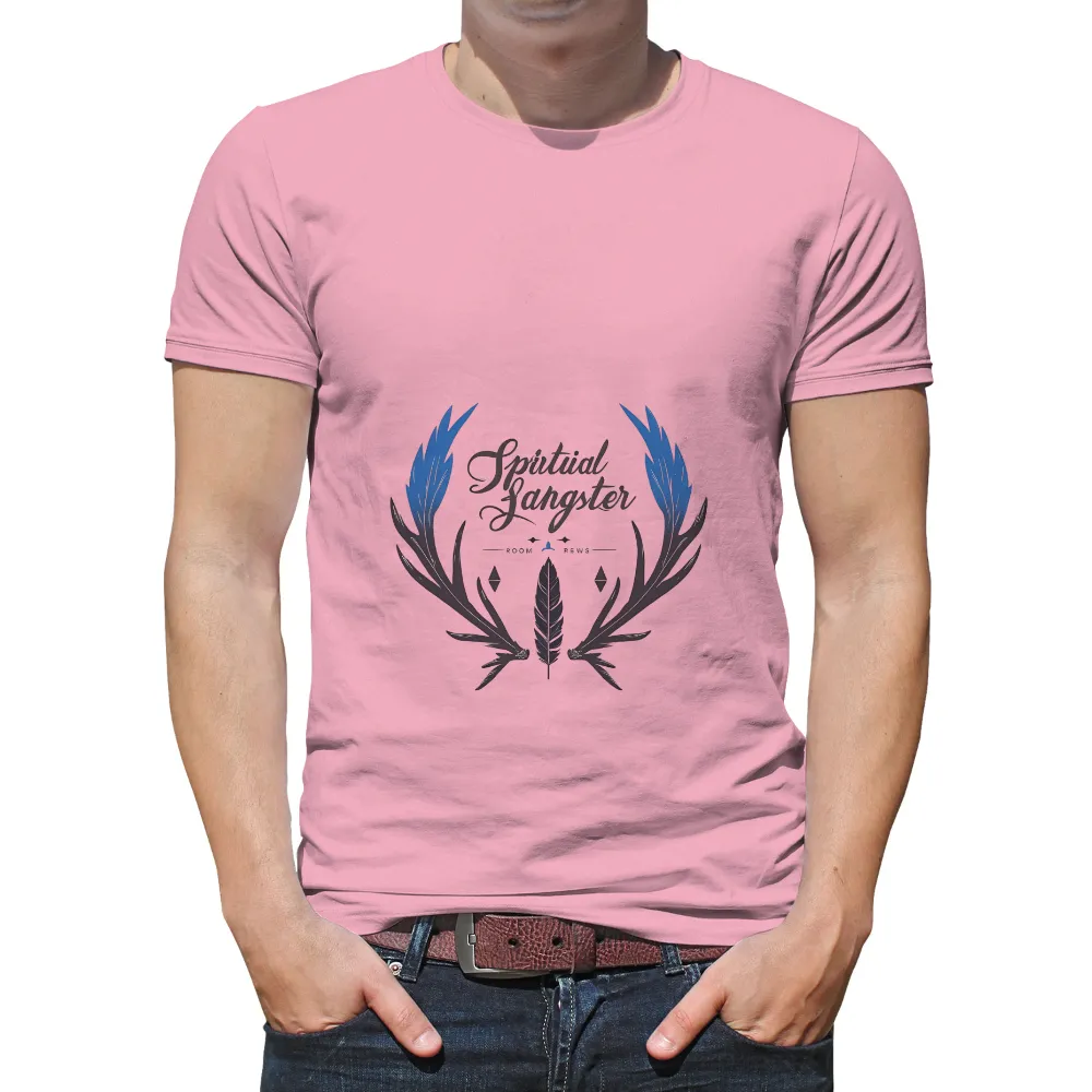 Customized Tee Shirts: Spiritual Gangster - Feather & Antlers Design|freedom graffiti