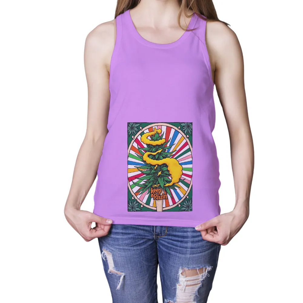 T-Shirts Custom: Keep B Riazin - Colorful Cannabis Art|Vibrant cannabis plant