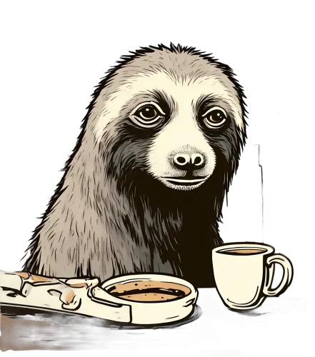 T-Shirts Design: Sloth's Morning Coffee & Pizza - Relaxation in Urban Life