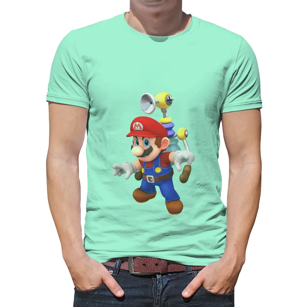 T-Shirts Design: Iconic Gaming Character with Vacuum Cleaner|you only got video game t shirt