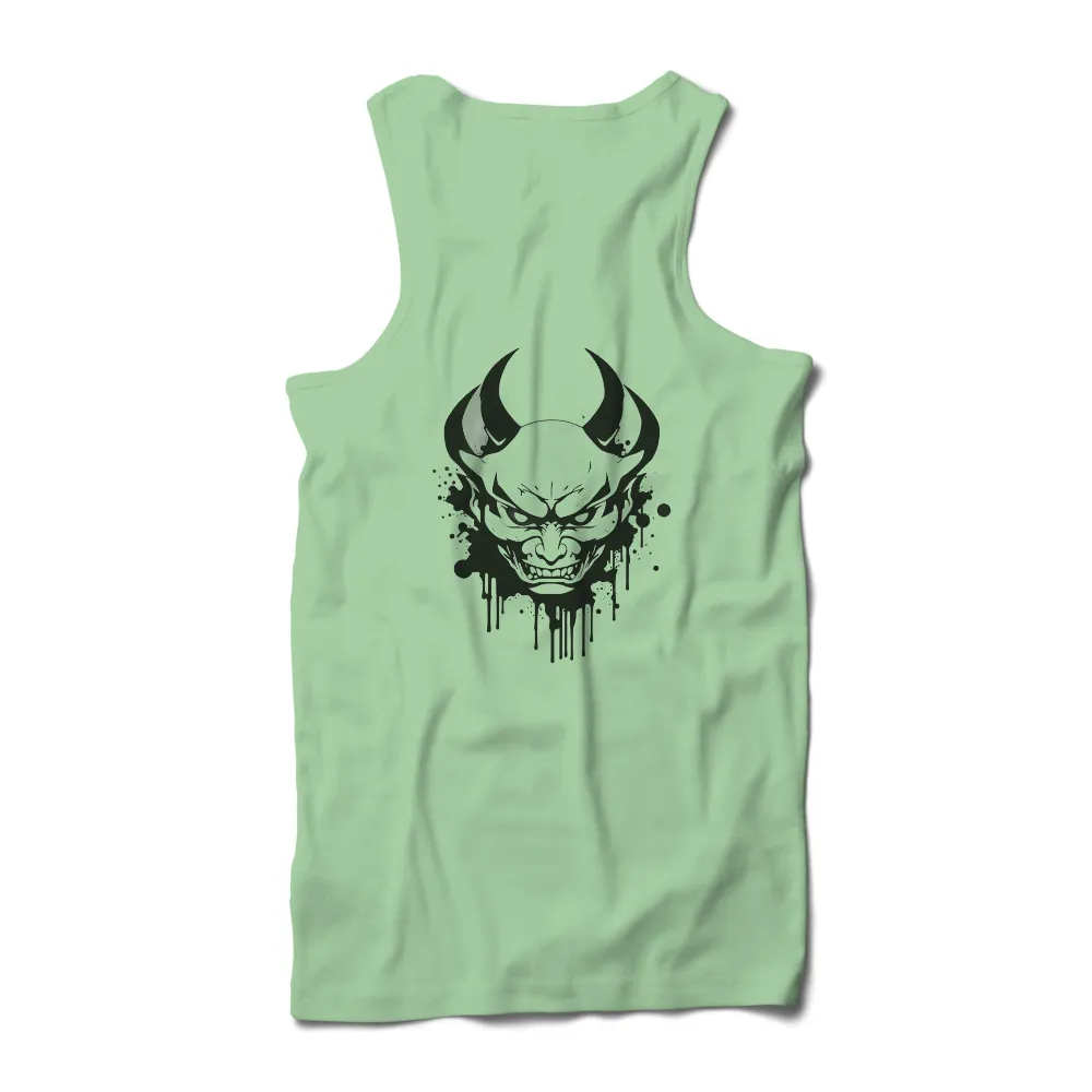 Tee Shirts Printed: Oni Mask - Strength and Protection in Artistic Design| Intense expression