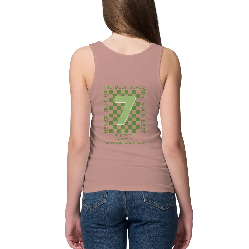 T-Shirts Custom: Number 7 Pixel Art - Never Give Up, Give Your Best