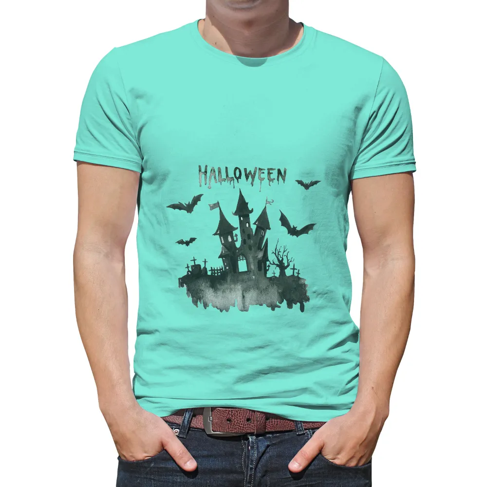 Tee Shirts Printed: Haunted Castle Halloween Design|fear of god t shirt 3 pack