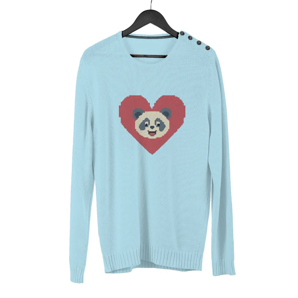 Tee Shirts Printed: Pixel Art Panda Heart - Vintage & Retro Nostalgia|mlb logo shirt with heart