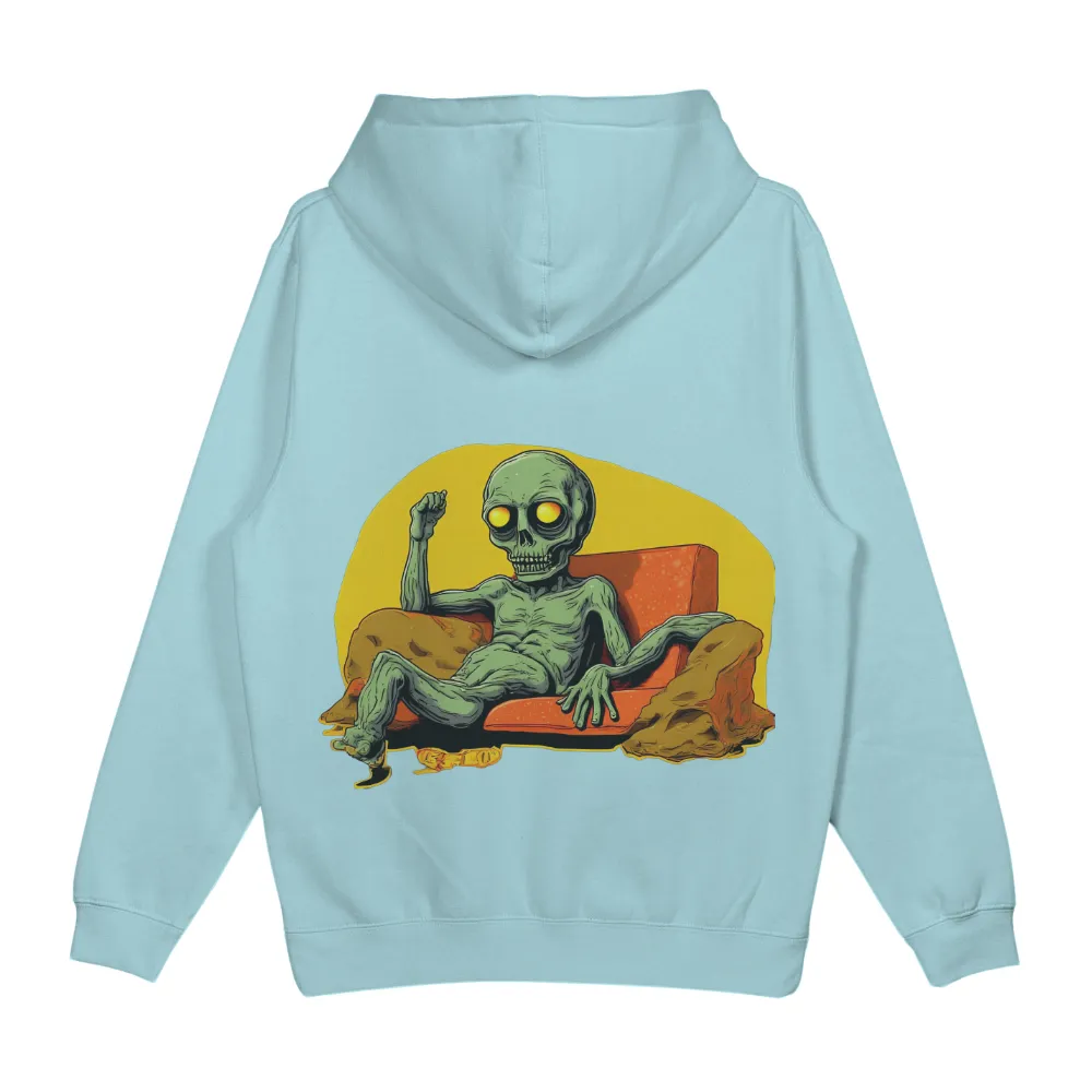 T-Shirts Pattern: Skeleton on Orange Couch with Yellow Glow|lost in space skeleton shirt