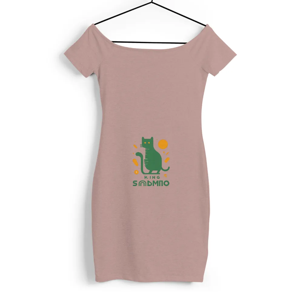 Playful Retro Cat Design - Green King Simmo with Orange Accents|bleach on green shirt