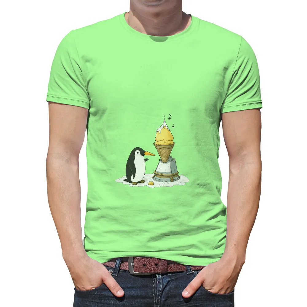 T-Shirts Pattern: Whimsical Penguin with Ice Cream Machine|rain snow t shirt