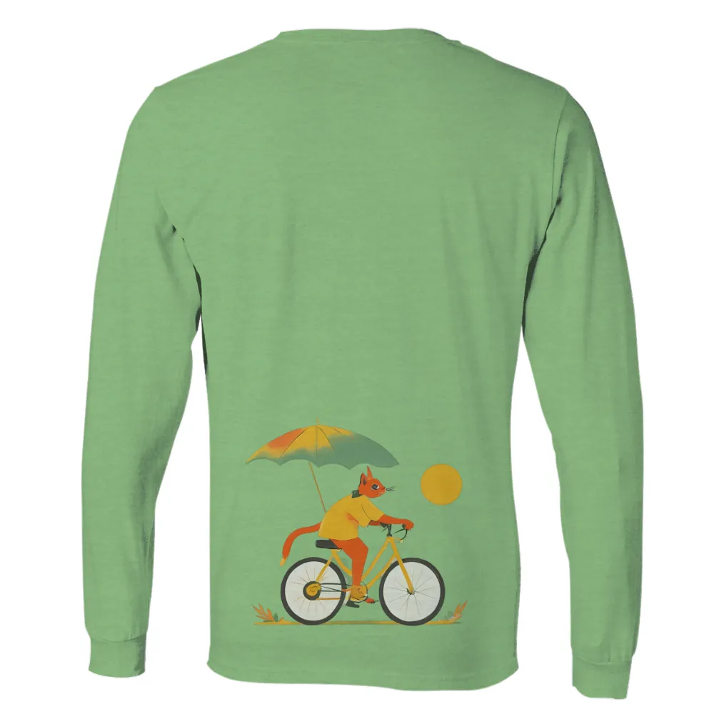 Whimsical Cat on Bicycle with Umbrella Art Design|military t shirts humor uk