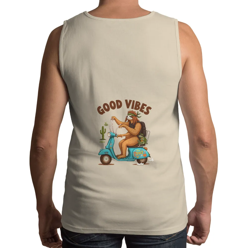 T-Shirts Design: Good Vibes Sloth Adventure| Cactus in the background